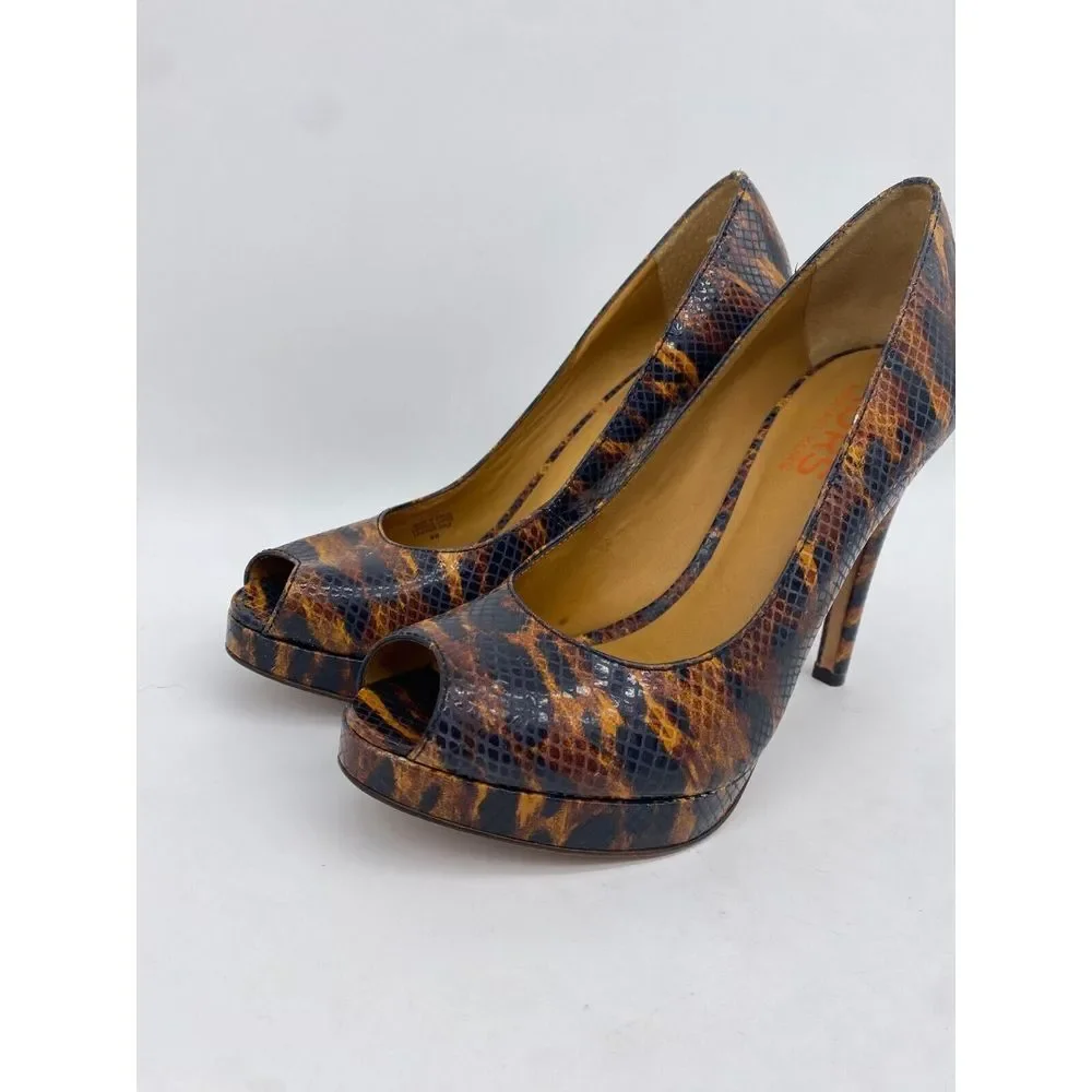 Kors By Michael Kors Shoes Womens 9M Brown Tiger Snake Print Peep Toe Pumps Heel - Picture 2 of 13